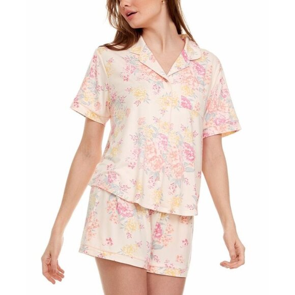 Flora By Flora Nikrooz Size L Womens 2 Piece Short Pajama Set Beige Floral - Picture 1 of 5